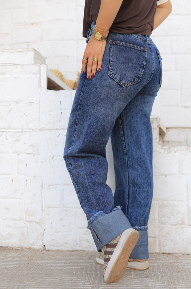 Straight Leg Turn-Up Jeans