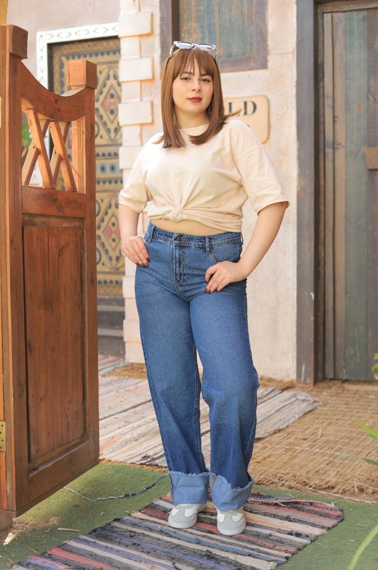 Straight Leg Turn-Up Jeans