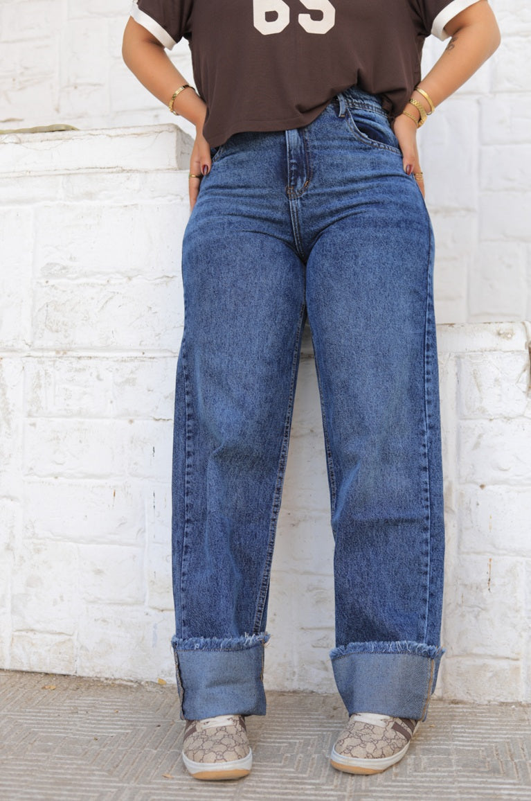 Straight Leg Turn-Up Jeans