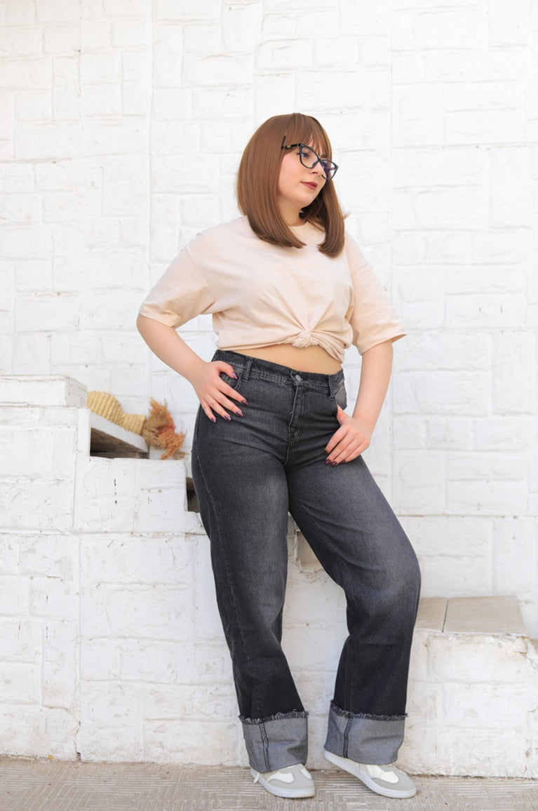 Straight Leg Turn-Up Jeans