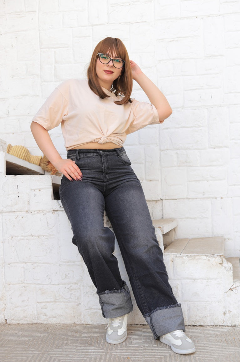 Straight Leg Turn-Up Jeans