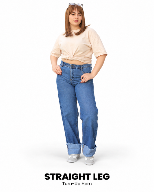 Straight Leg Turn-Up Jeans