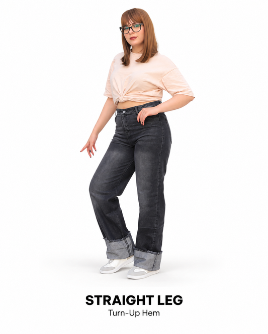 Straight Leg Turn-Up Jeans