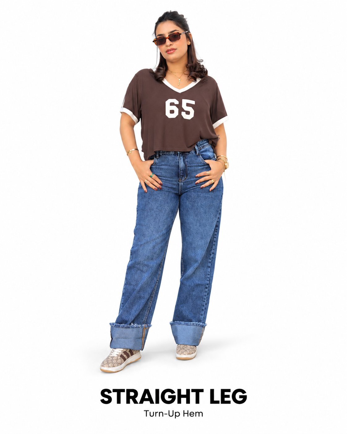 Straight Leg Turn-Up Jeans
